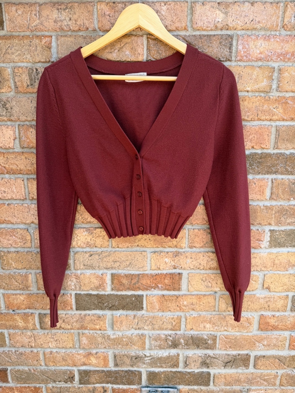 Urban Outfitters Burgundy Cropped Button Front Cardigan Y2K Size Large